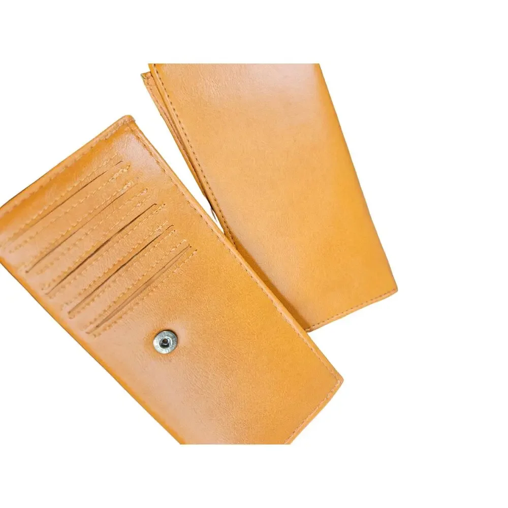 Orange Quilted Faux Leather Compartmentalized Checkbook Wallet Brown Trim